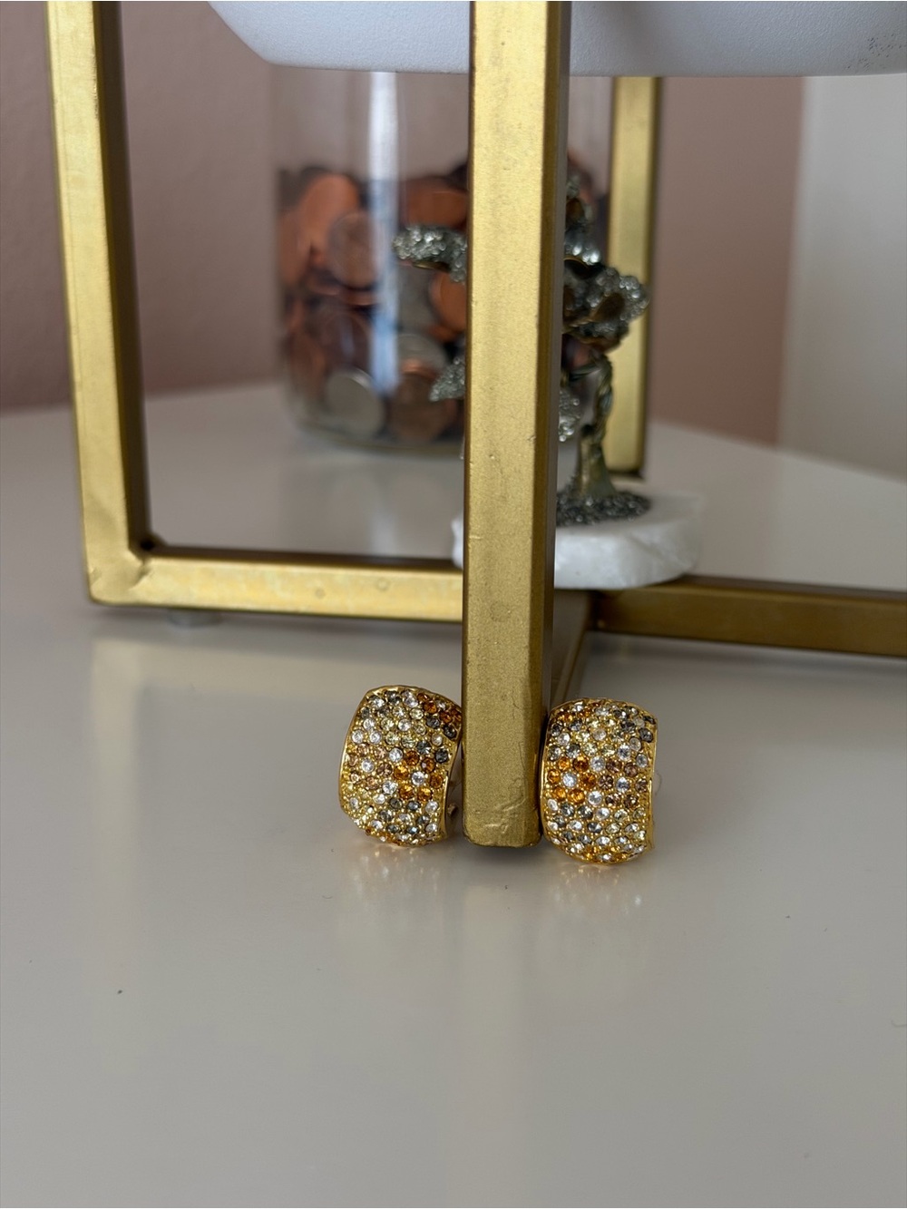 Pre-Owned Unbranded Gold-Tone Textured Knot Clip-On Statement Earrings